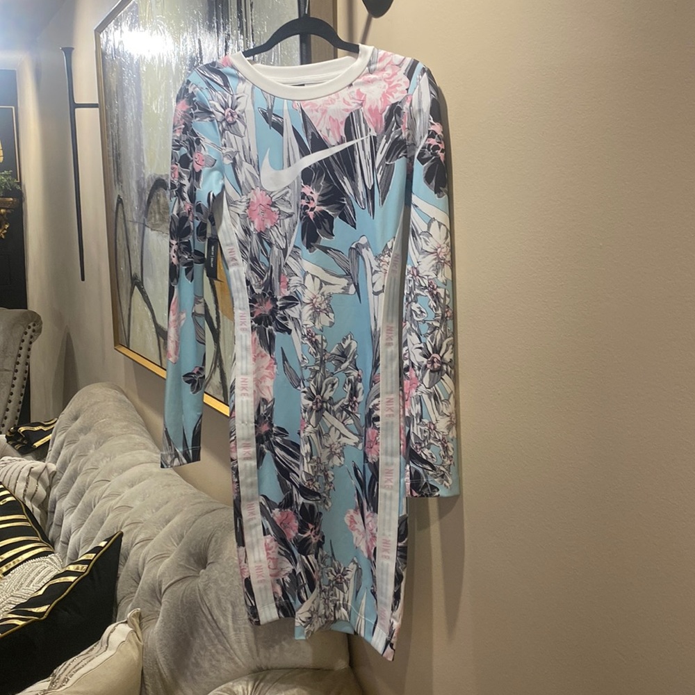 Two colorful brand new Nike tight fit stretch cute casual chill dresses.